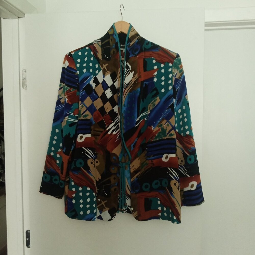 Women's Nebula Sportswear Top Blazer Vtg Multicolor Size 12 Retro Boho Tie-Front